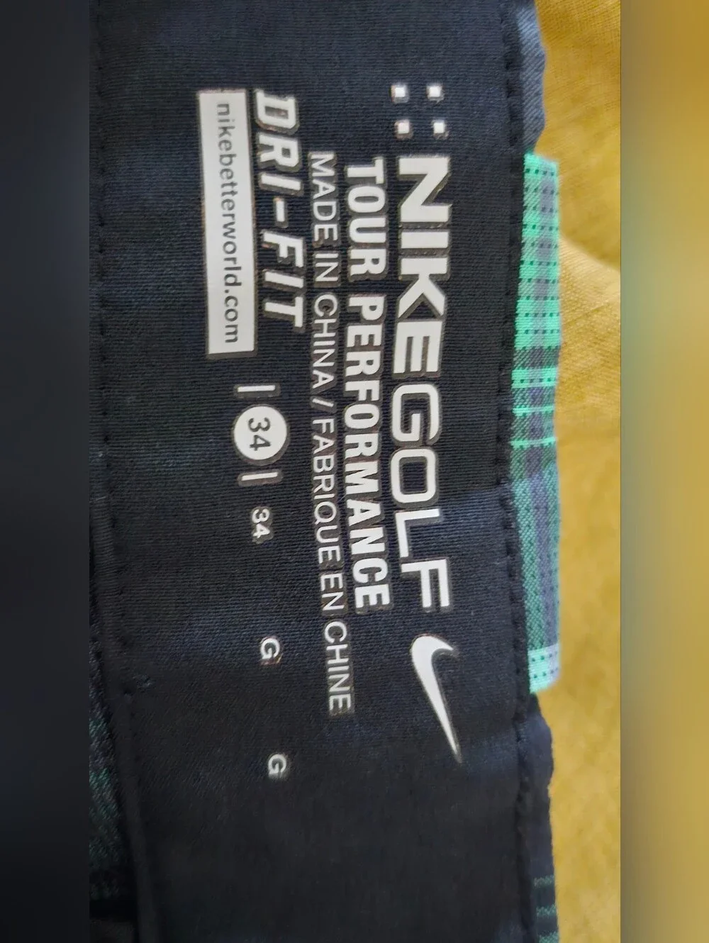 Nike Golf Dri-FIT Tour Performance Plaid Golf Shorts Men's 34 Green Black.